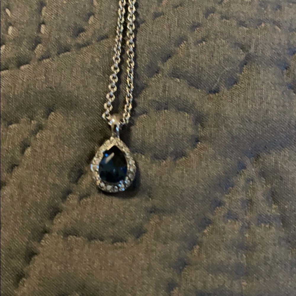 White Gold and blue stone necklace